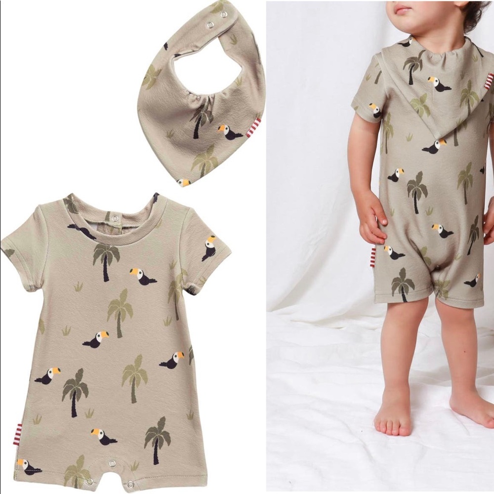 🌴🦜🦥SOOKI baby Toucans Romper & Bib Set🦥🦜🌴